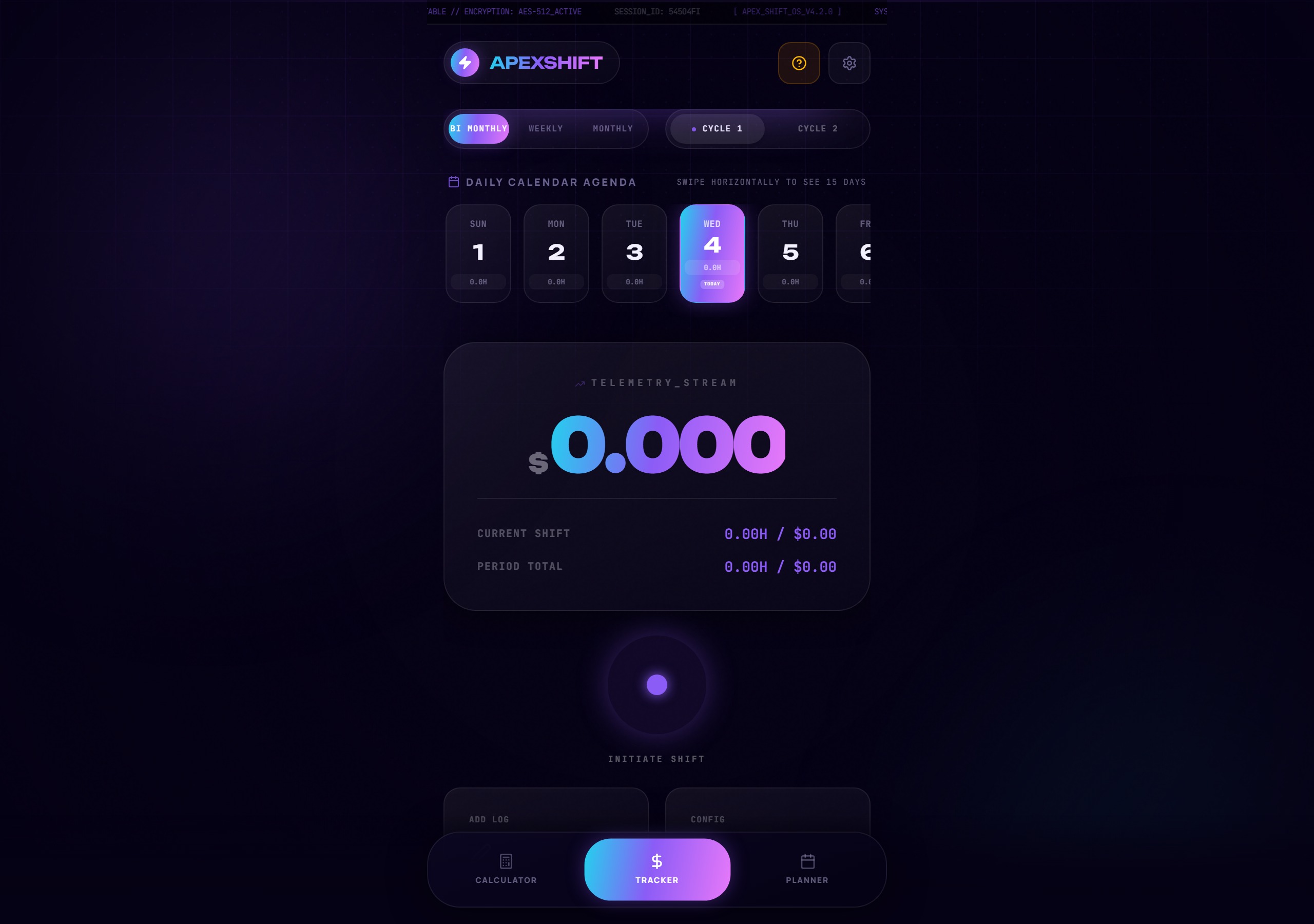 Apex Shift interface